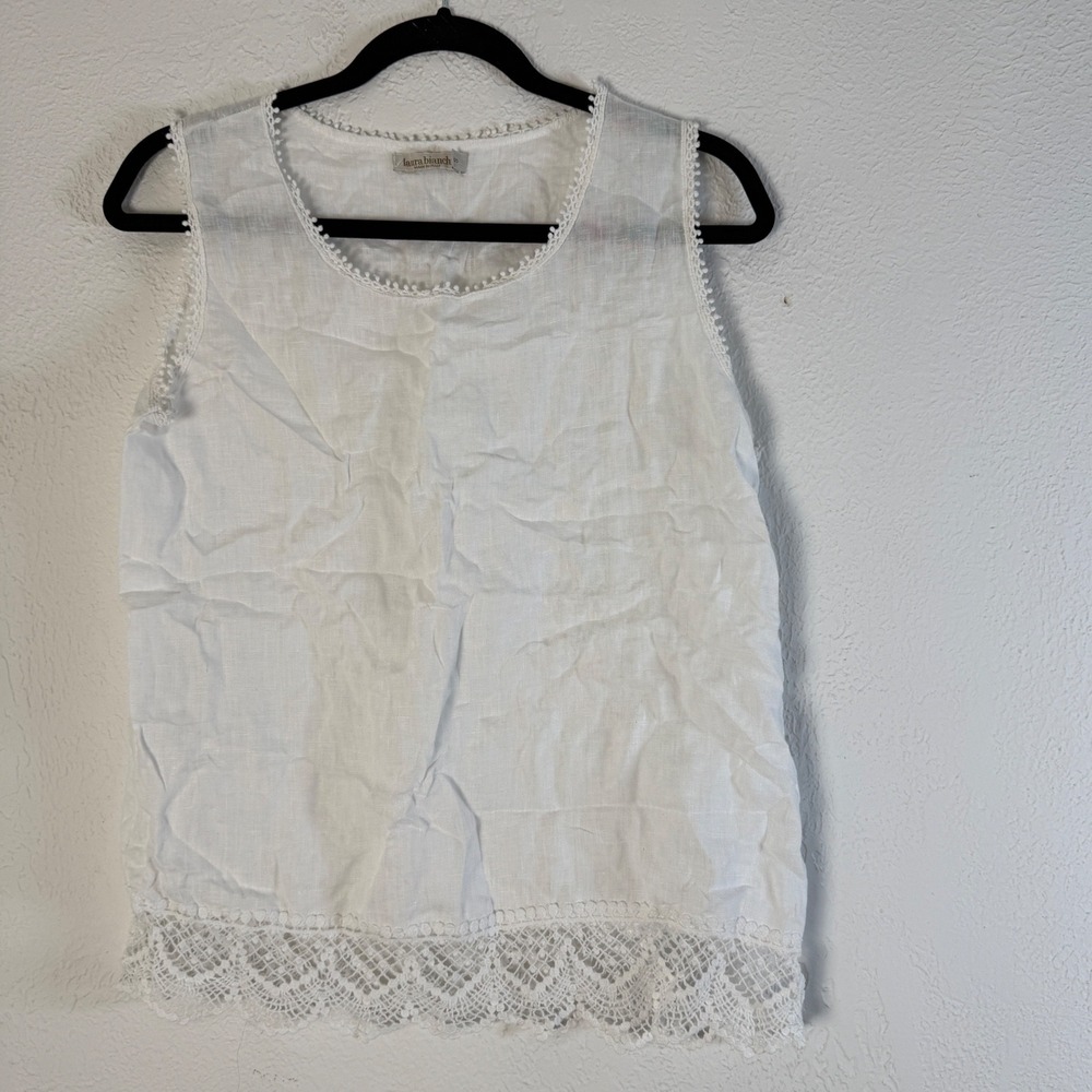 Laura Bianchi Women S White Linen Lace Trim Tank Top Made in Italy Chic